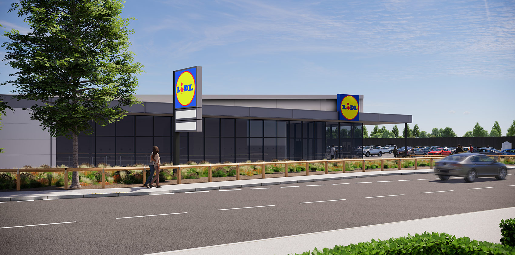 3D visual of the proposed Lidl store elevation view